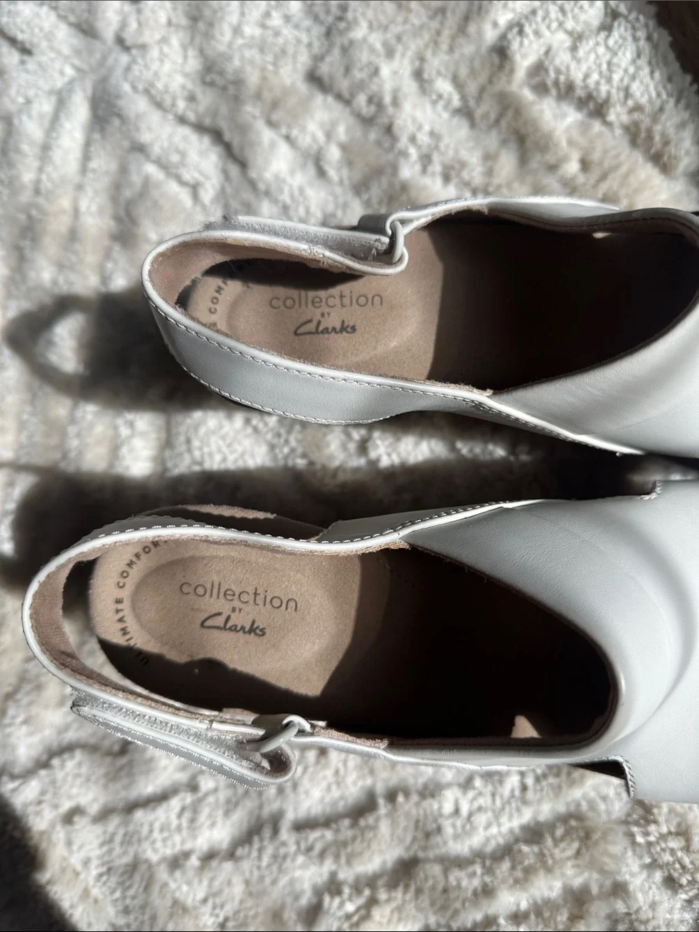 Clarks White Leather Cork Wedge Slingback Sandals
